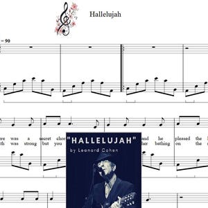 Hallelujah - spartito per pianoforte (2 pagine, musica stampabile, regalo di musica classica, regalo per amanti della musica, note musicali, stampa di musica pop, regali per pianoforte)