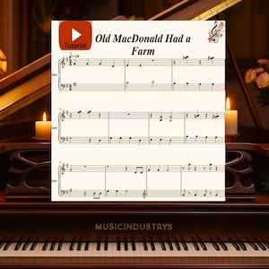 Old MacDonald piano sheets+youtube tutorial digital download, printable music, music notes, kids music,beginner piano,kids piano