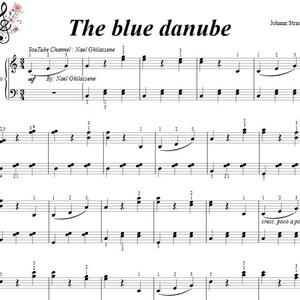 the blue danube piano sheets 3 pages digital download, printable music, music notes, classic music,beginner piano