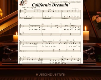 California Dreamin' Spartiti: Arrangiamento per pianoforte facile (PDF stampabile da scaricare) Include un pianificatore di esercizi settimanale
