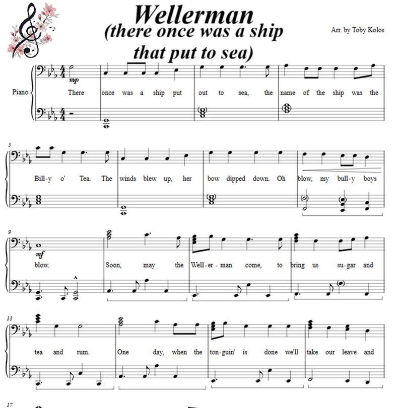 Wellerman Paper Notes Wellerman Piano Sheet Music: Easy Intermediate Arrangement (printable ...