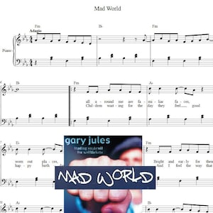 mad world piano sheets 3 pages digital download, printable music, music notes, classic music,beginner piano