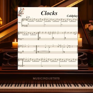 clocks Piano Sheet Music, Easy Piano Arrangement, Printable Sheet, Instant Download