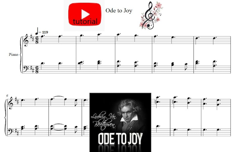 Ode to Joy Beethoven Piano Sheet Music (1 Page, Intermediate Level ...