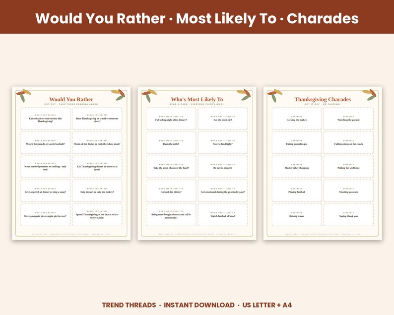 Thanksgiving Games Printable Bundle, Friendsgiving Party Games for Kids ...