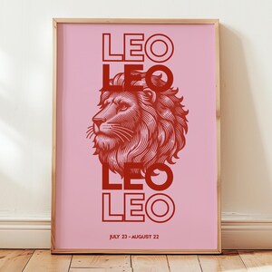 Leo Zodiac Print, Leo Vintage Poster, Zodiac Retro, Eclectic Wall Art, Zodiac Sign Wall Decoration, Horoscope Printable, Leo Home Decor Gift