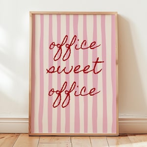 Office Sweet Office Print, Work From Home Gift, Home Office Decor, Pink Stripes Art Print, Desk Poster Sign Printable Dopamine Wall Art