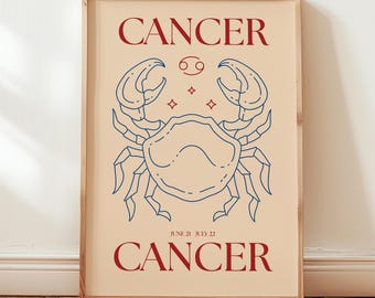 Cancer Zodiac Print Poster, Zodiac Vintage Print, Zodiac Sign Wall Art, Horoscope Printable, Astrology Gift, Zodiac Digital Art Decor