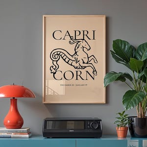 Impression du zodiaque Capricorne, art mural vintage céleste, impression astrologie vintage, affiche du signe du zodiaque, cadeaux du zodiaque Capricorne, décoration Capricorne