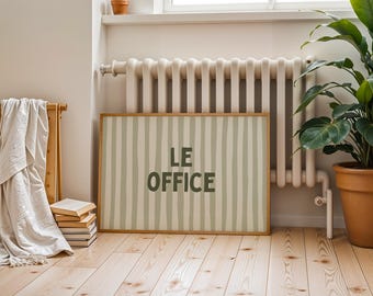 Le Office-tryck, hemmakontorsaffisch, skrivbordsdekor, arbetsplatsskylt, konst för att arbeta hemifrån, grönrandig väggkonst, present till kollega, horisontell