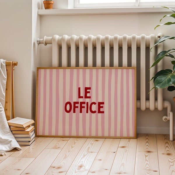 Le Office Print, Home Office Poster, Desk Decor, Workplace Sign, Work From Home Art, Pink Stripe Wall Art, Gift for Coworker, Dopamine Art