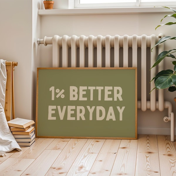 Office Poster, 1% Better Everyday Print, Motivational Sign, Inspirational Quote Wall Art, Workplace Gift for Coworker, Corporate Horizontal