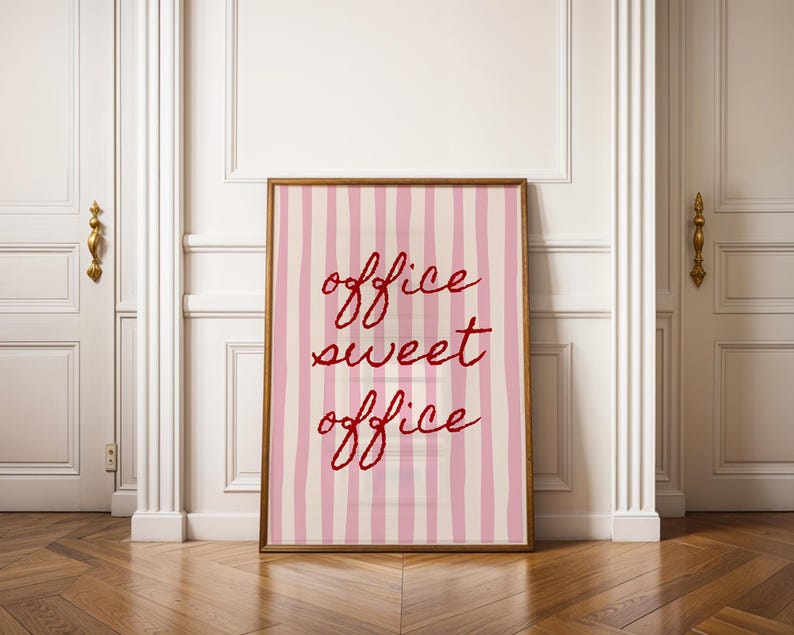 Sött kontorstryck, present till arbete hemifrån, inredning för hemmakontoret, konsttryck med rosa ränder, skrivbordsaffisch, utskrivbar dopaminväggkonst bild 6