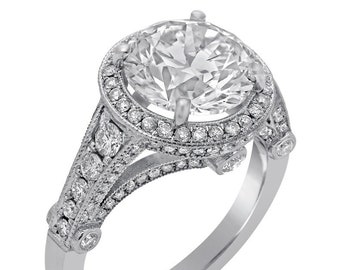 Large 4.10ct Antique Style Diamond Engagement Ring Three Sided R102LG