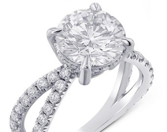 Round Cut Twisted Shank Engagement Ring with Lab Grown Excellent Diamond R280lg