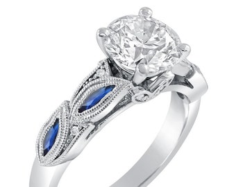 Forever Brilliant Round Cut Moissanite Ring with Sapphire & Diamond Accents R244M