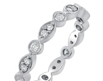 14k White Gold Round Cut Modern Diamond Stacking Wedding Band B65