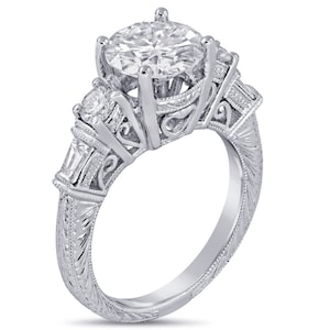 14k White Gold Antique Round Diamond Engagement Ring with Filigree R3