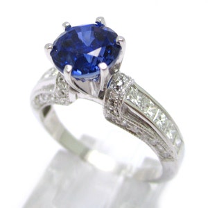 2.97ctw ROUND cutt medium blue SAPPHIRE & Diamonds engagement ring and band SA2100 image 4