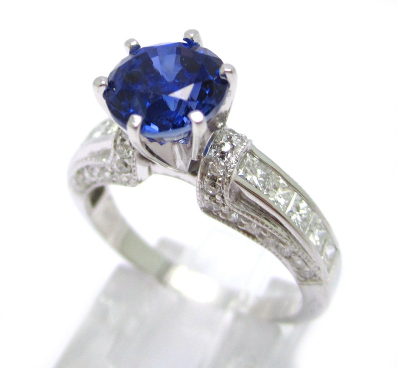 2.97ctw ROUND cutt medium blue SAPPHIRE & Diamonds engagement ring and band SA2100 image 4