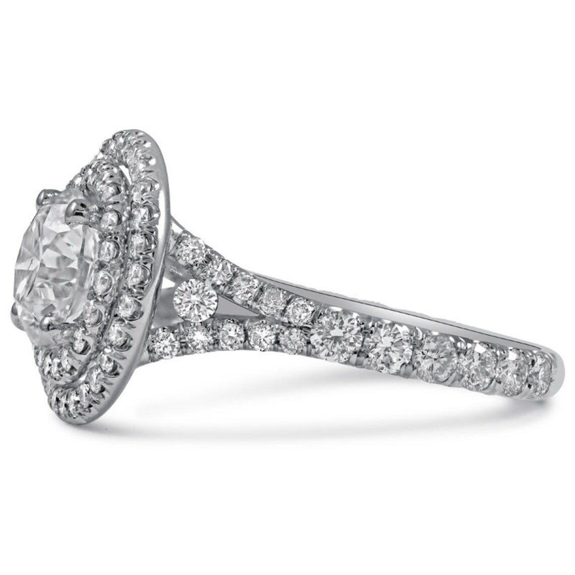 Round Cut Double Halo Diamond Ring and Band Wedding Set R217S - Etsy