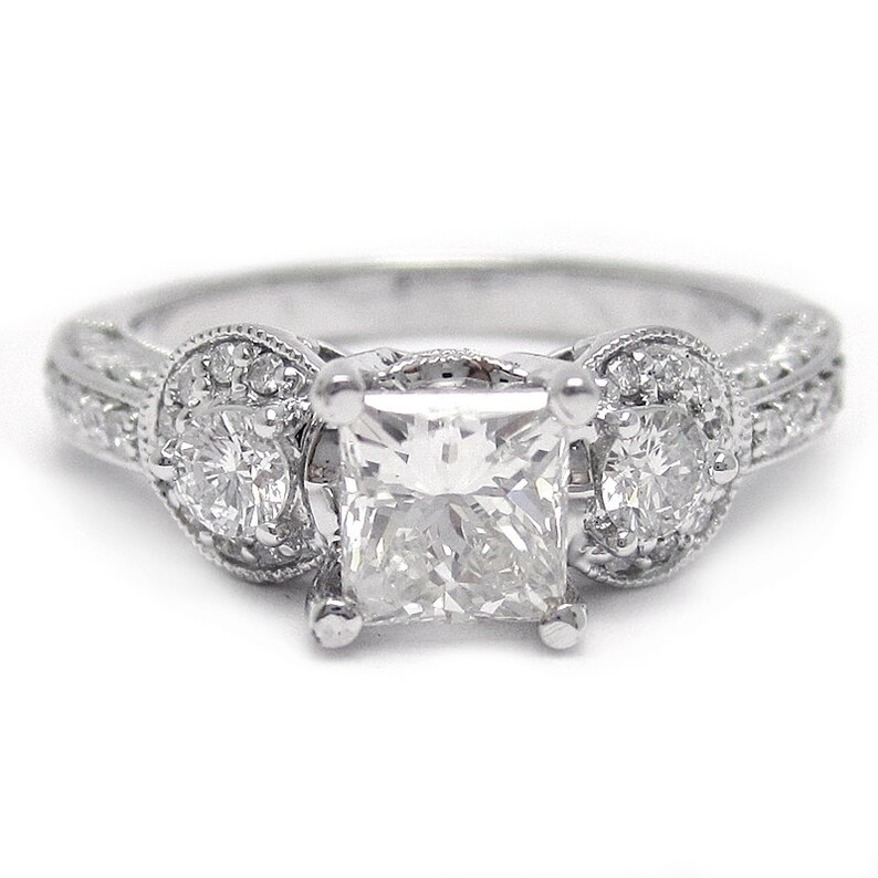 1.26ctw Princess Cut Antique Style Diamond Engaegment Ring P24 - Etsy