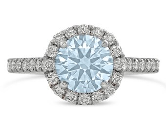 Aquamarine & Diamonds Halo Enggagement Ring AQ500