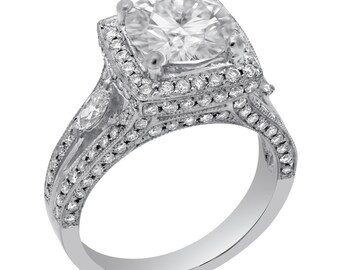 8MM round cut antique style moissanite & diamonds engagement ring R191