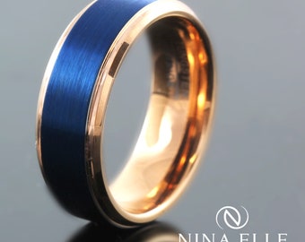 Homme Blue & Rose Color High Quality Tungsten Carbide Wedding Band
