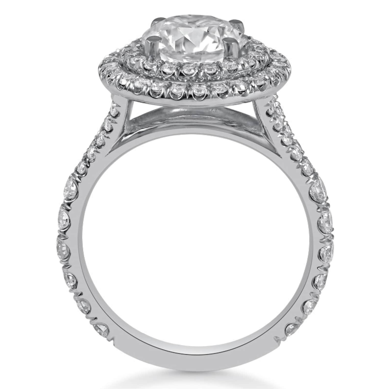Round Cut Double Halo Diamond Ring and Band Wedding Set R217S - Etsy
