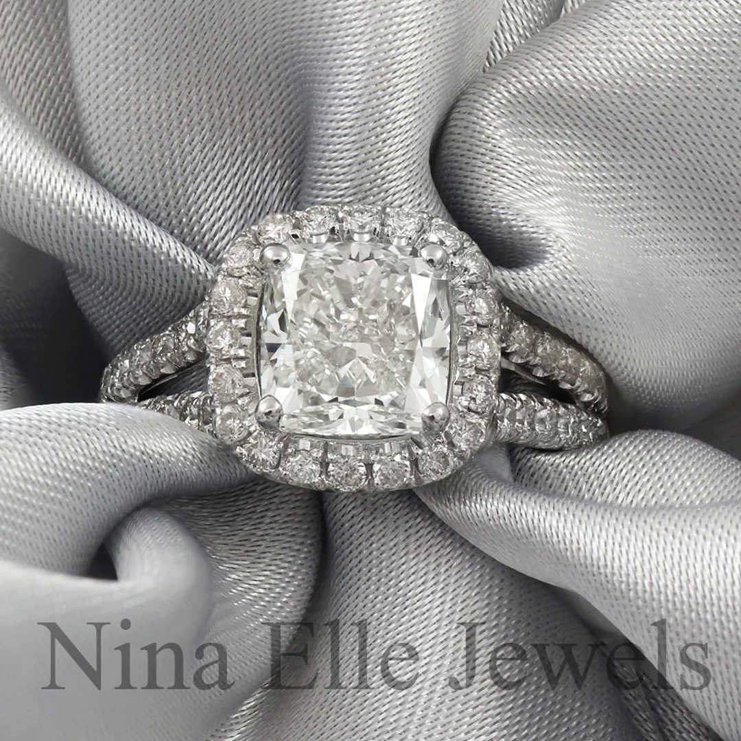 Cushion Cut Split Shank Diamond Engagement Ring C28 - Etsy