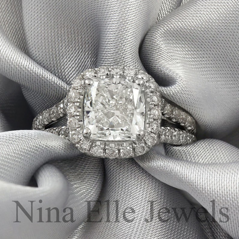 Cushion Cut Split Shank Diamond Engagement Ring C28 - Etsy