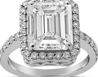 3.95ct Emerald Cut Forever One Moissanite Engagement Ring With Diamonds