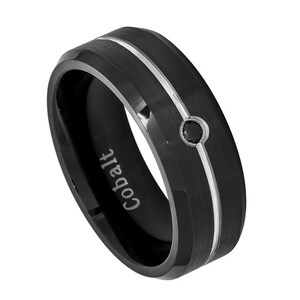 Men&#39;s Wedding Band Cobalt with Black Diamond Center 8MM