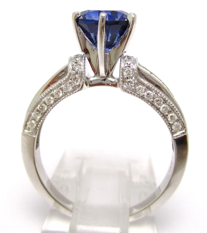2.97ctw ROUND cutt medium blue SAPPHIRE & Diamonds engagement ring and band SA2100 image 5