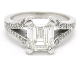 2.04CTW emerald cut antique style split shank diamond engagement ring E22