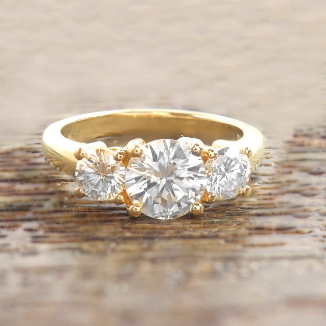 1.75CTW 14k Yellow Gold Three Stone Diamond Engagement Ring - Etsy