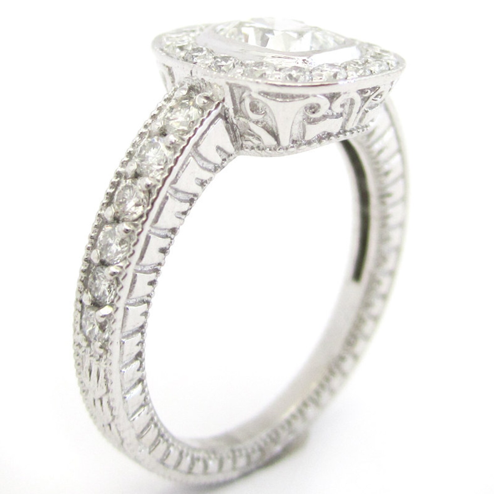 1.45ctw CUSHION Cut Antique Style Bezel Set Diamond Ring With Etsy
