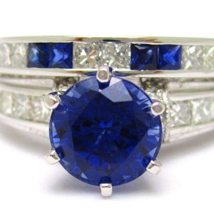 2.97ctw ROUND cutt medium blue SAPPHIRE & Diamonds engagement ring and band SA2100 image 2