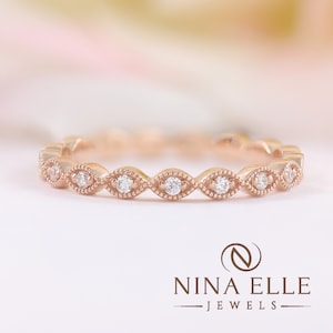 14k Solid Rose Gold Antique Diamond Wedding Band B92LG
