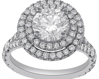 Round Cut Double Halo Split Shank Diamond Engagement Ring R217