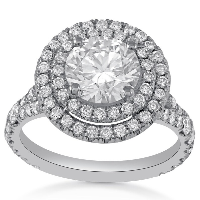 Round Cut Double Halo Split Shank Diamond Engagement Ring R217 - Etsy