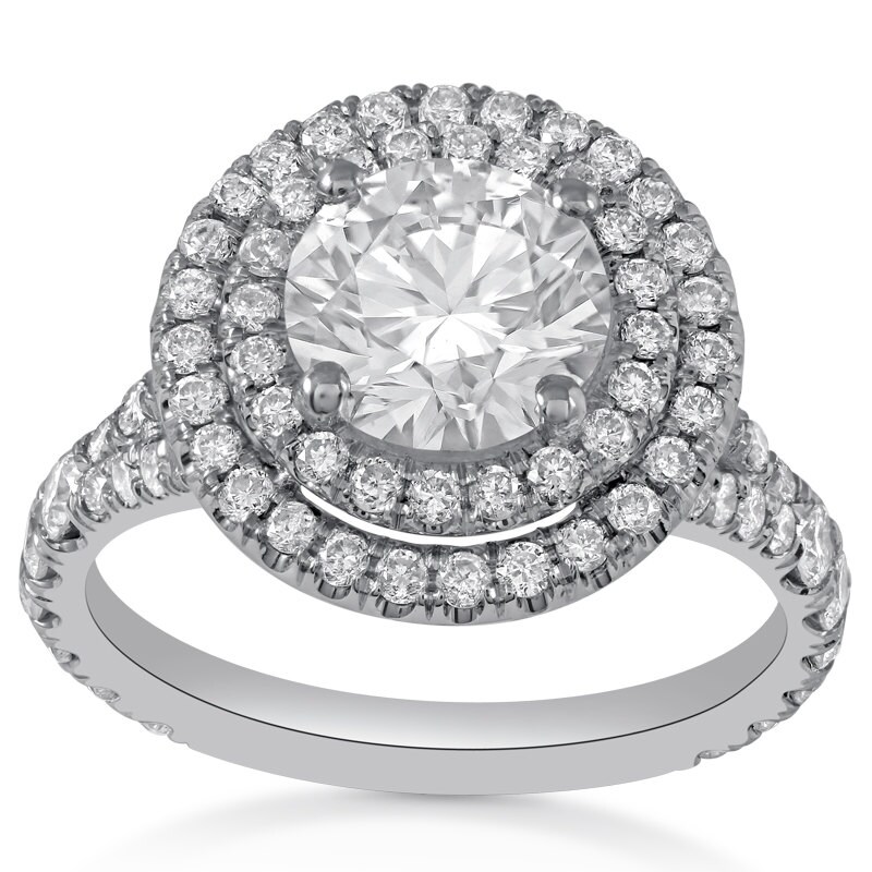 Round Cut Double Halo Split Shank Diamond Engagement Ring R217 - Etsy