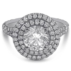 Round Cut Double Halo Split Shank Diamond Engagement Ring R217 - Etsy