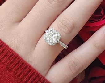 SALE- Cushion Cut 1.90ctw Halo Diamond Engagement Ring C17