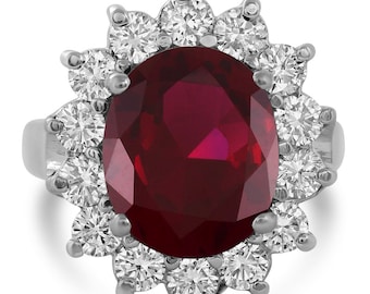 Large Oval Cut Red Ruby and Natural Diamonds Ring RU3500