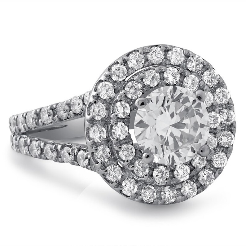 Round cut antique style double halo split shank diamond engagement ring R181 image 3