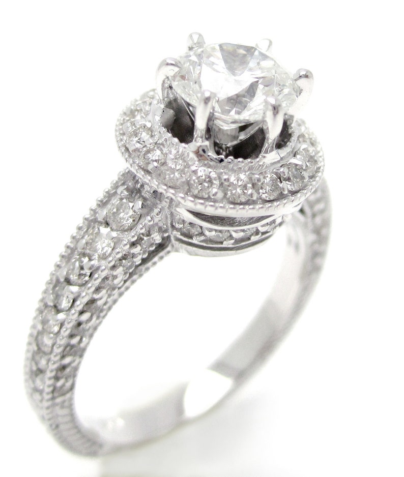 1.75ct ROUND cut ANTIQUE style diamond engagement ring with filigree R167 image 1