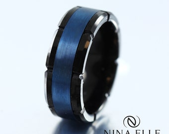 Homme Blue & Black High Quality Tungsten Carbide Wedding Band