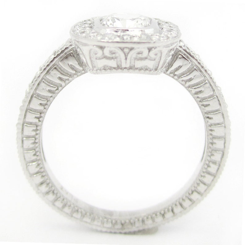 1.45ctw CUSHION Cut Antique Style Bezel Set Diamond Ring With Etsy